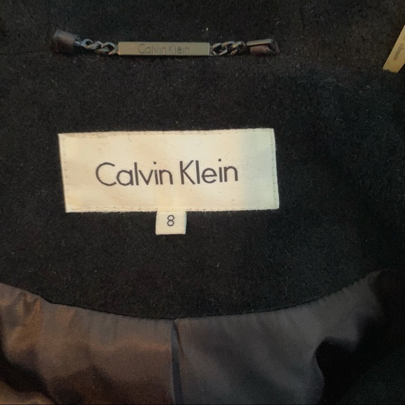 Calvin Klein Wool Angora Black Coat Jacket Hood Button Winter Warm Overcoat - Picture 7 of 8
